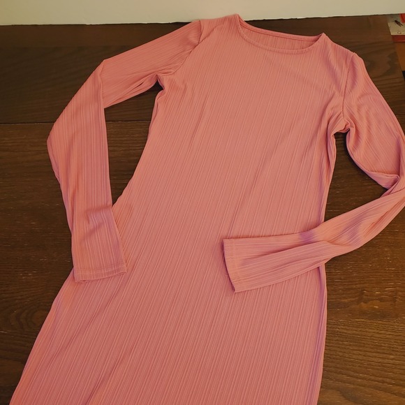 Women Maxi Dress Size M Pink Knit Long Sleeve Bodycon Stretch Stylish‎ Pullover - Picture 11 of 16
